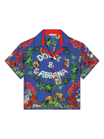 Dolce & Gabbana Kids' Graphic-print Cotton Shirt In Light Blue