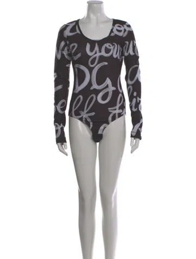Pre-owned Dolce & Gabbana Graphic Print Crew Neck Bodysuit In Black