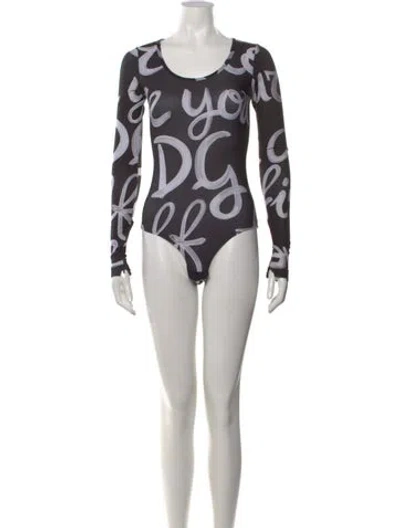 Pre-owned Dolce & Gabbana Graphic Print Crew Neck Bodysuit In Black
