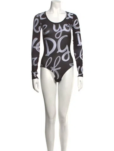 Pre-owned Dolce & Gabbana Graphic Print Crew Neck Bodysuit In Black
