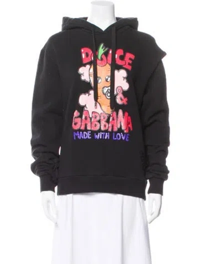 Pre-owned Dolce & Gabbana Graphic Print Crew Neck Hoodie In Black