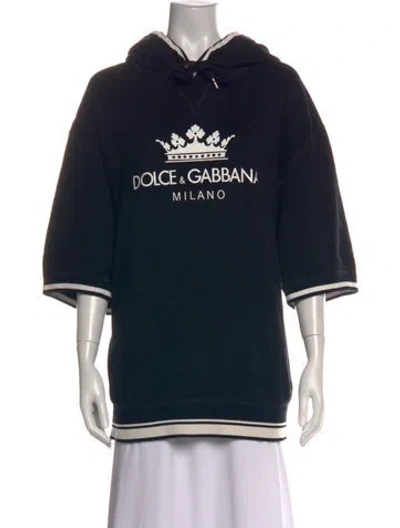 Pre-owned Dolce & Gabbana Graphic Print Crew Neck Hoodie In Black