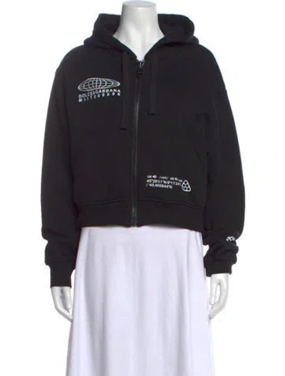 Pre-owned Dolce & Gabbana Graphic Print Crew Neck Hoodie In Black
