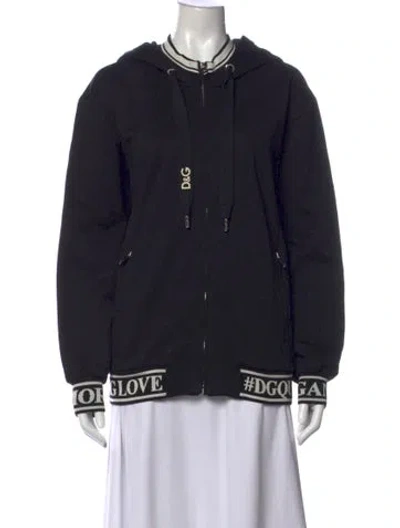 Pre-owned Dolce & Gabbana Graphic Print Crew Neck Hoodie In Black