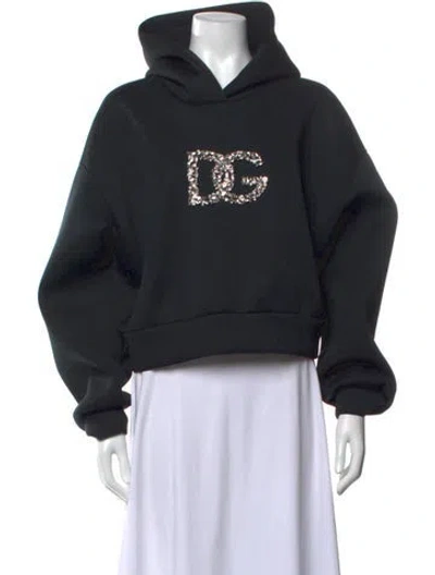 Pre-owned Dolce & Gabbana Graphic Print Crew Neck Hoodie In Black