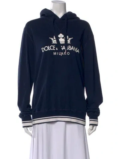 Pre-owned Dolce & Gabbana Graphic Print Crew Neck Hoodie In Blue