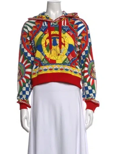 Pre-owned Dolce & Gabbana Graphic Print Crew Neck Hoodie In Blue/red