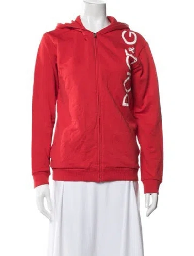 Pre-owned Dolce & Gabbana Graphic Print Crew Neck Hoodie In Red