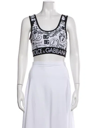 Pre-owned Dolce & Gabbana Graphic Print Crew Neck Sports Bra In Blue