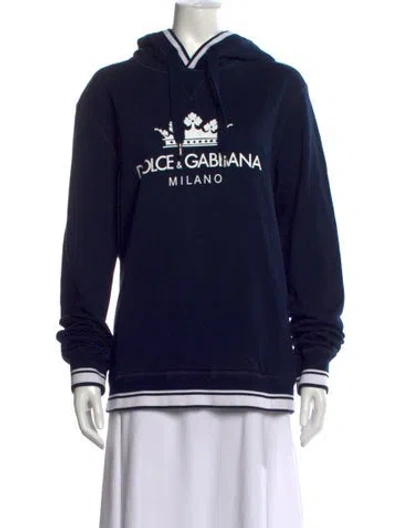 Pre-owned Dolce & Gabbana Graphic Print Crew Neck Sweater In Blue