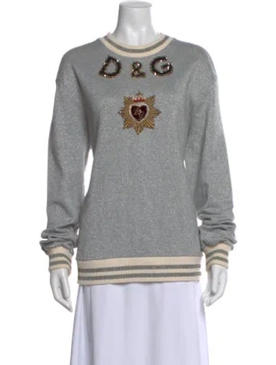 Pre-owned Dolce & Gabbana Graphic Print Crew Neck Sweater In Gray