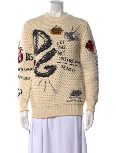 Pre-owned Dolce & Gabbana Graphic Print Crew Neck Sweater In Neutrals