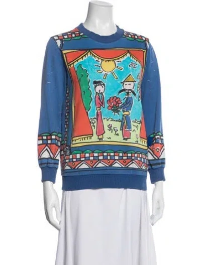 Pre-owned Dolce & Gabbana Graphic Print Crew Neck Sweatshirt In Blue