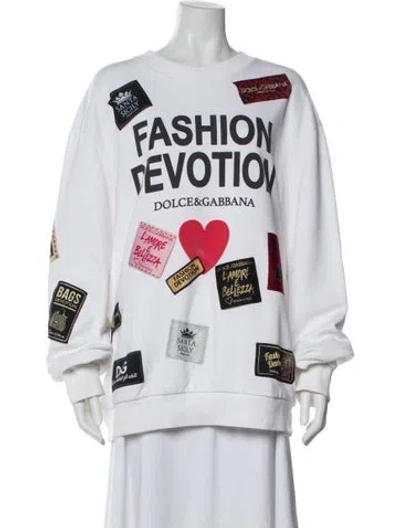 Pre-owned Dolce & Gabbana Graphic Print Crew Neck Sweatshirt In White