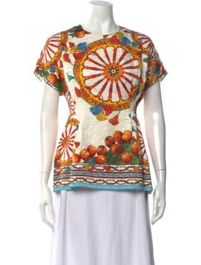 Pre-owned Dolce & Gabbana Graphic Print Crew Neck Top In Neutrals