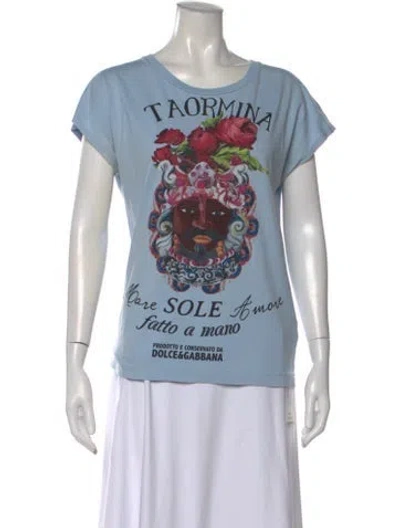 Pre-owned Dolce & Gabbana Graphic Print Crew Neck T-shirt In Blue