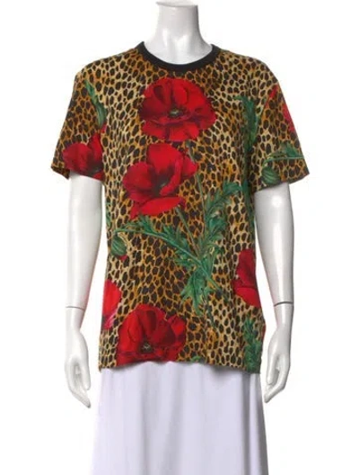 Pre-owned Dolce & Gabbana Graphic Print Crew Neck T-shirt In Brown