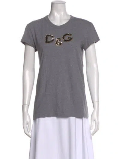 Pre-owned Dolce & Gabbana Graphic Print Crew Neck T-shirt In Gray