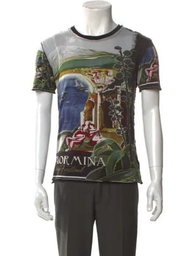Pre-owned Dolce & Gabbana Graphic Print Crew Neck T-shirt In Gray