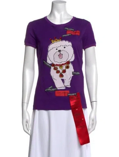 Pre-owned Dolce & Gabbana Graphic Print Crew Neck T-shirt In Purple