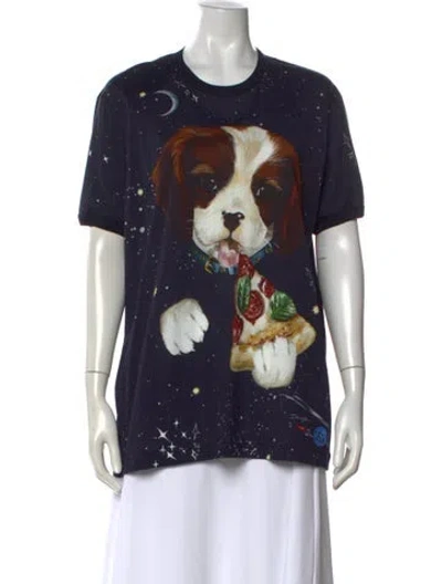 Pre-owned Dolce & Gabbana Graphic Print Crew Neck T-shirt W/ Tags In Blue
