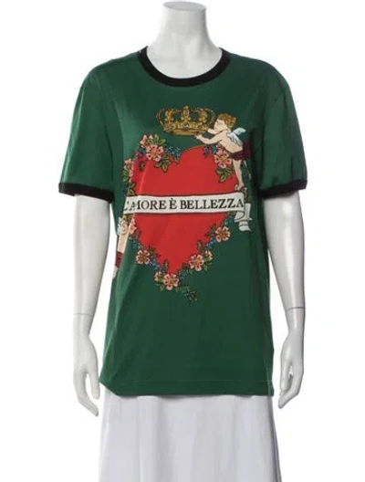 Pre-owned Dolce & Gabbana Graphic Print Crew Neck T-shirt W/ Tags In Green