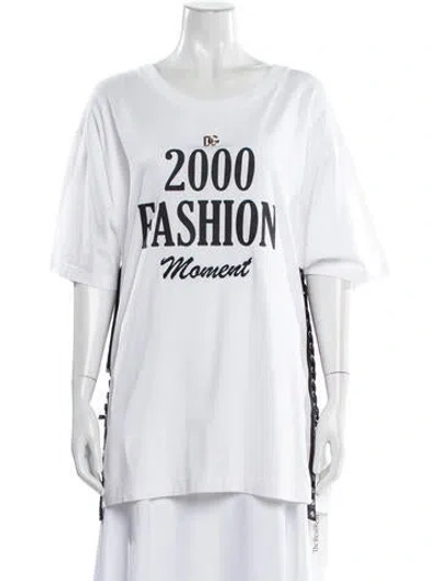 Pre-owned Dolce & Gabbana Graphic Print Crew Neck T-shirt W/ Tags In White