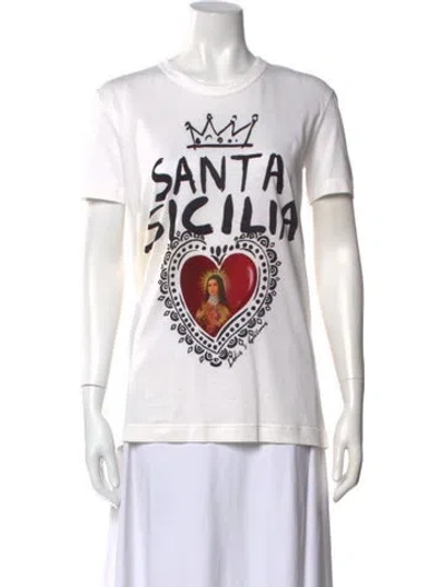 Pre-owned Dolce & Gabbana Graphic Print Crew Neck T-shirt W/ Tags In White