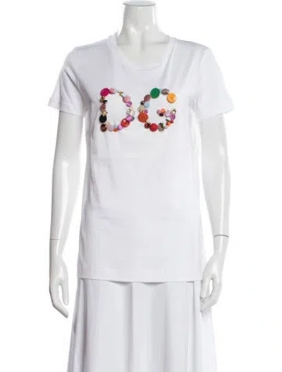 Pre-owned Dolce & Gabbana Graphic Print Crew Neck T-shirt W/ Tags In White