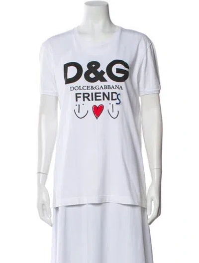 Pre-owned Dolce & Gabbana Graphic Print Crew Neck T-shirt In White