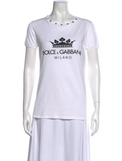 Pre-owned Dolce & Gabbana Graphic Print Crew Neck T-shirt In White