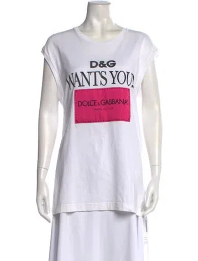 Pre-owned Dolce & Gabbana Graphic Print Crew Neck T-shirt In White