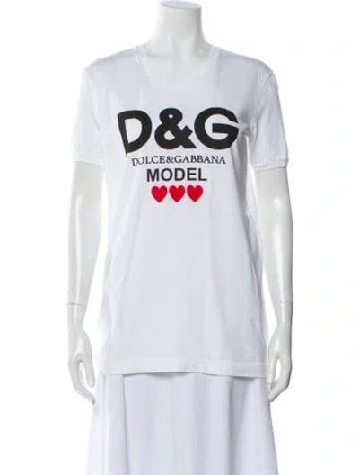 Pre-owned Dolce & Gabbana Graphic Print Crew Neck T-shirt In White