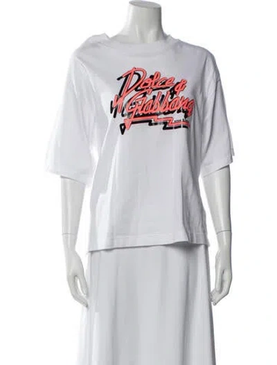 Pre-owned Dolce & Gabbana Graphic Print Crew Neck T-shirt In White
