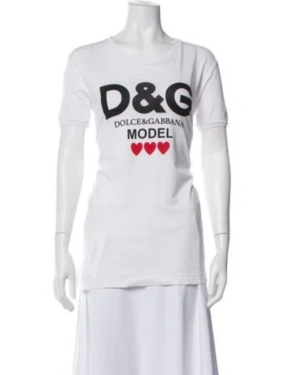 Pre-owned Dolce & Gabbana Graphic Print Crew Neck T-shirt In White