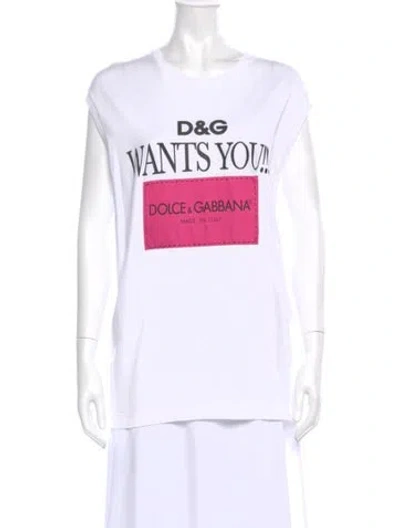 Pre-owned Dolce & Gabbana Graphic Print Crew Neck T-shirt In White