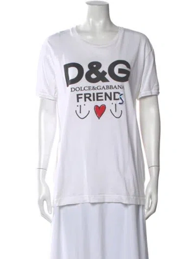 Pre-owned Dolce & Gabbana Graphic Print Crew Neck T-shirt In White