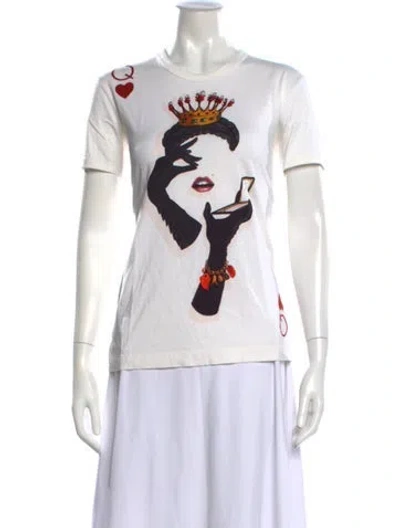 Pre-owned Dolce & Gabbana Graphic Print Crew Neck T-shirt In White