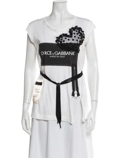 Pre-owned Dolce & Gabbana Graphic Print Crew Neck T-shirt In White