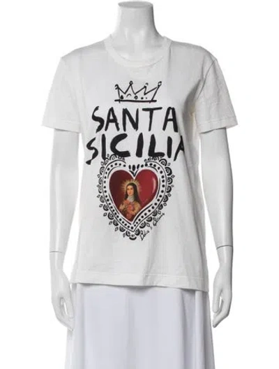 Pre-owned Dolce & Gabbana Graphic Print Crew Neck T-shirt In White