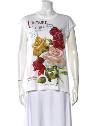 Pre-owned Dolce & Gabbana Graphic Print Crew Neck T-shirt In White