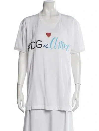 Pre-owned Dolce & Gabbana Graphic Print Crew Neck T-shirt In White