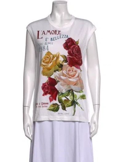Pre-owned Dolce & Gabbana Graphic Print Crew Neck T-shirt In White