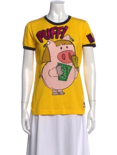 Pre-owned Dolce & Gabbana Graphic Print Crew Neck T-shirt In Yellow