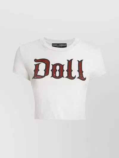 DOLCE & GABBANA GRAPHIC PRINT CROPPED TOP WITH SHORT SLEEVES