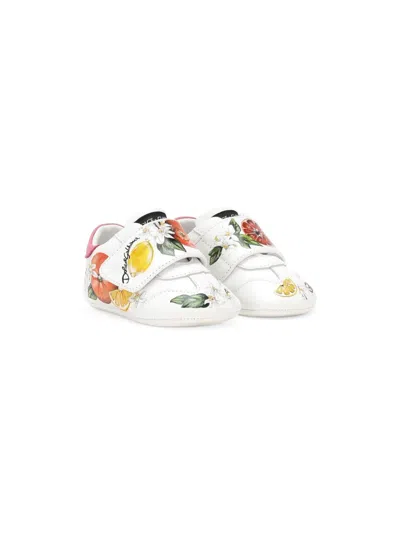Dolce & Gabbana Babies' Graphic-print Leather Trainers In White