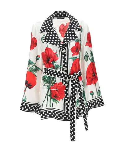 Dolce & Gabbana Graphic-print Long-sleeve Blouse In White