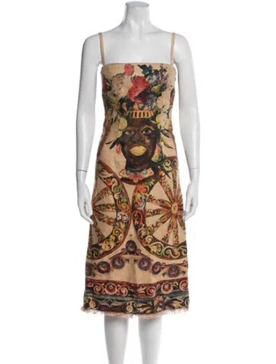 Pre-owned Dolce & Gabbana Graphic Print Midi Length Dress In Orange