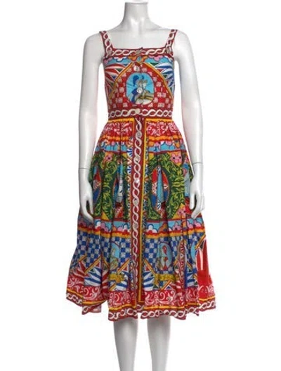 Pre-owned Dolce & Gabbana Graphic Print Midi Length Dress In Red