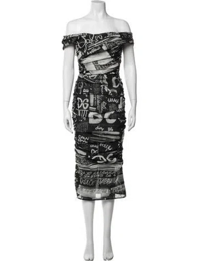 Pre-owned Dolce & Gabbana Graphic Print Midi Length Dress In White
